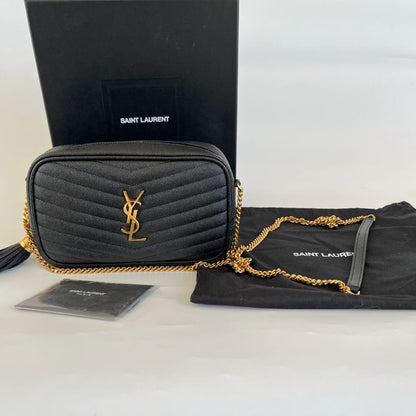 Saint Laurent Mini Lou Bag in Quilted Grain De Poudre Embossed Leather Bag
