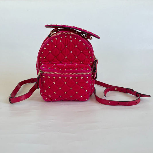 Valentino Hot Pink Spike Mini Velvet Backpack