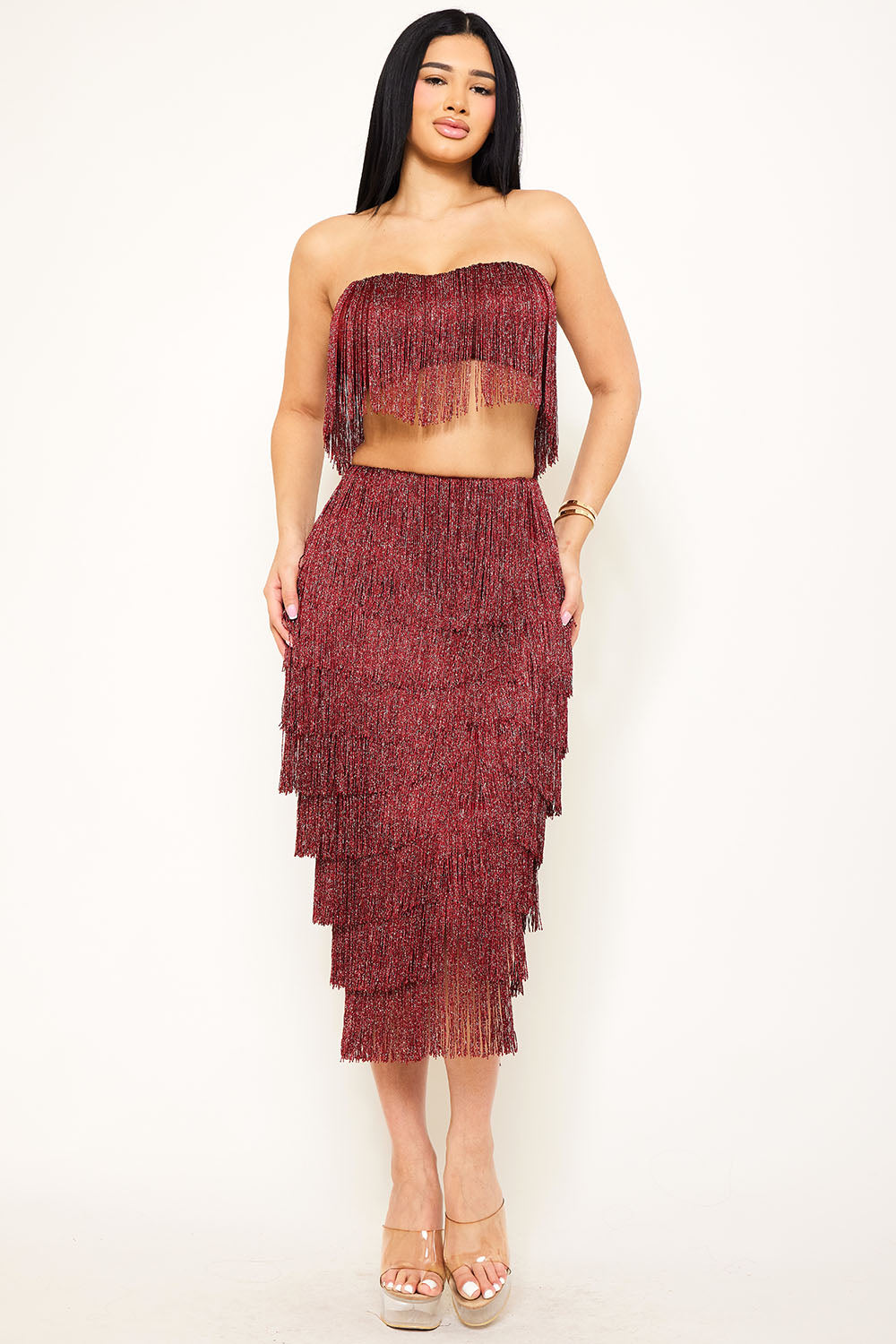 Symphony Set - Fringe Tube Top And Midi Skirt Set
