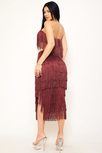 Symphony Set - Fringe Tube Top And Midi Skirt Set