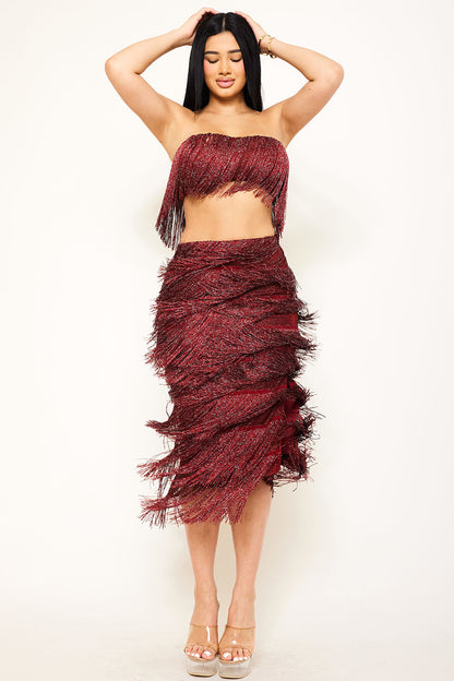 Symphony Set - Fringe Tube Top And Midi Skirt Set