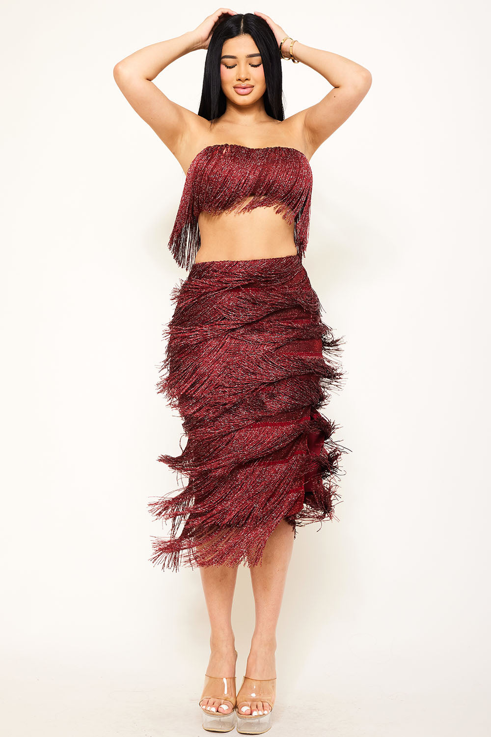 Symphony Set - Fringe Tube Top And Midi Skirt Set