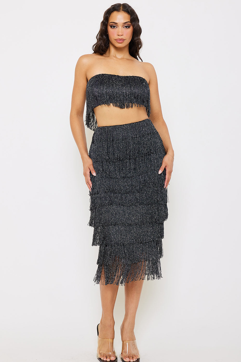 Symphony Set - Fringe Tube Top And Midi Skirt Set