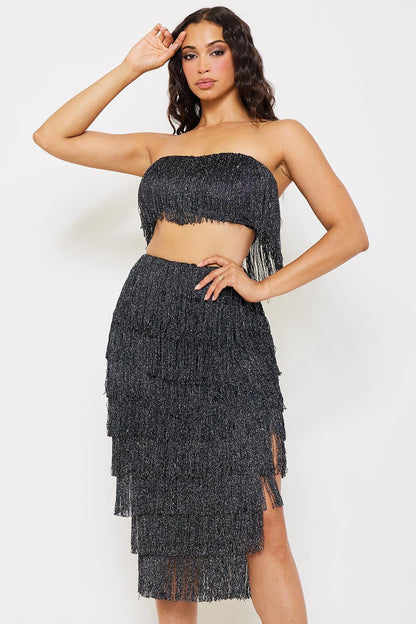 Symphony Set - Fringe Tube Top And Midi Skirt Set
