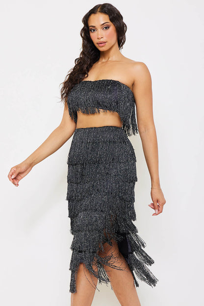Symphony Set - Fringe Tube Top And Midi Skirt Set