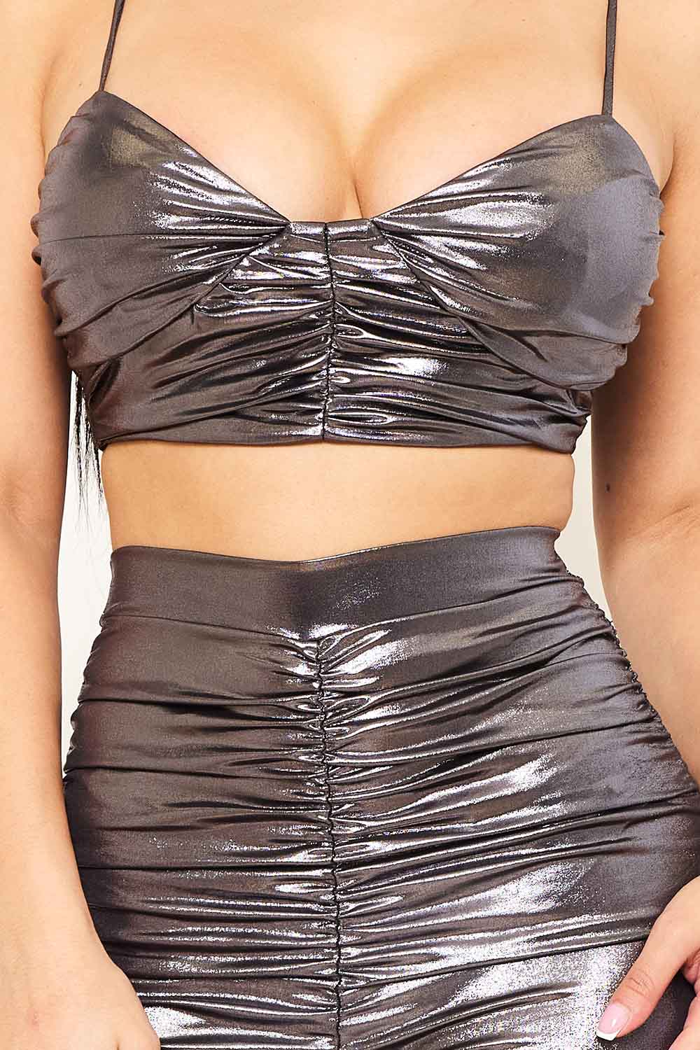 Symphony Set - Foil Crop Top And Bell Bottom Set
