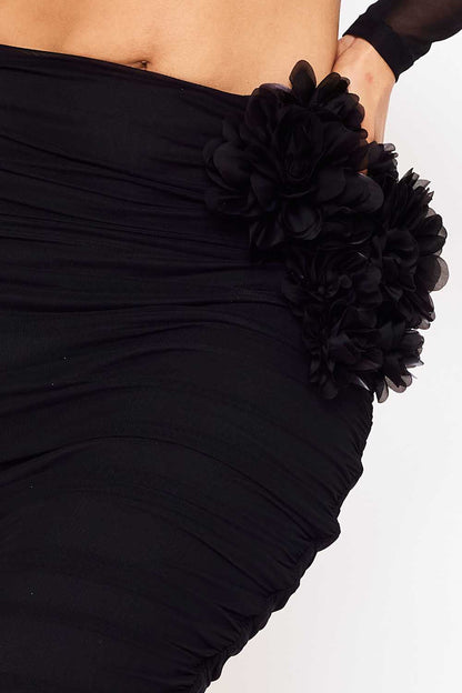 Symphony Set - Power Mesh Floral &Nbsp;Applique Attached Midi Skirt Set