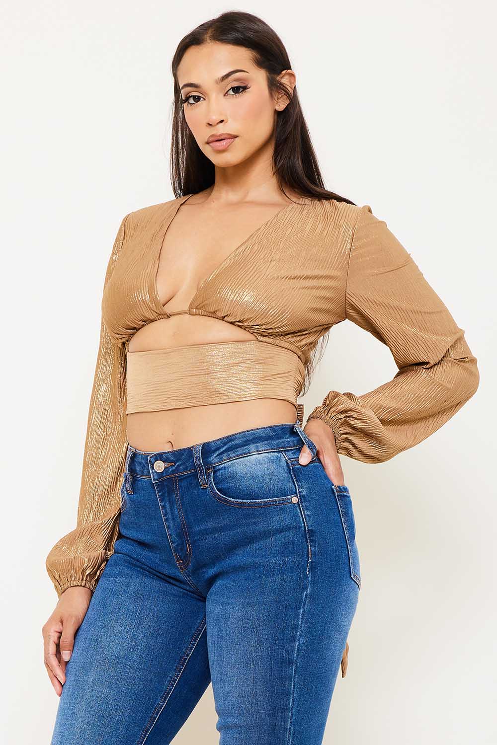 Symphony Top - Foil Open Front With Strap On Bust Crop Top