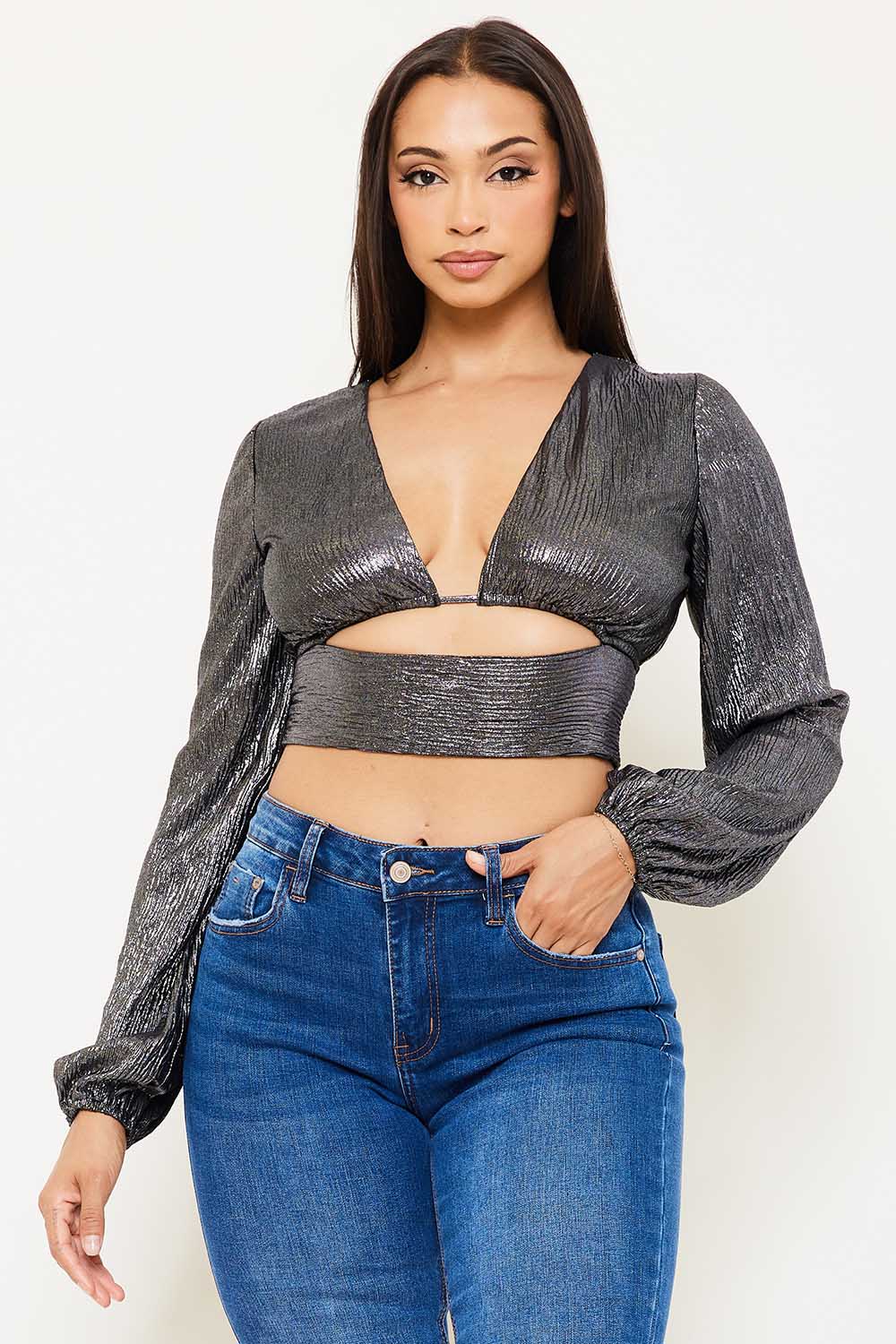 Symphony Top - Foil Open Front With Strap On Bust Crop Top