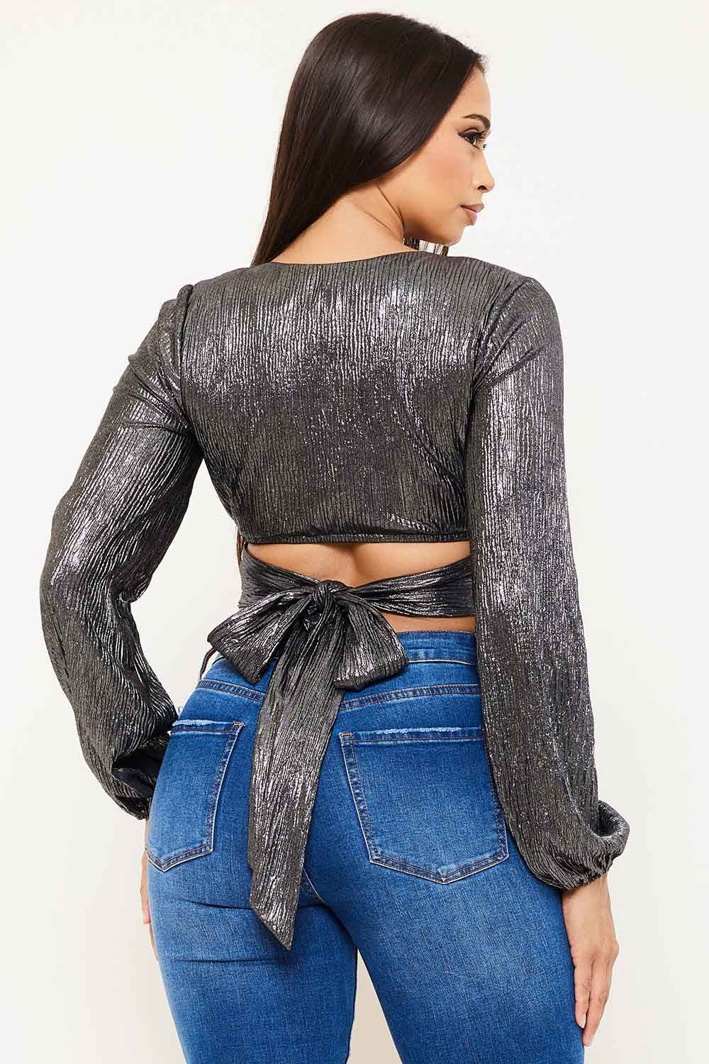 Symphony Top - Foil Open Front With Strap On Bust Crop Top