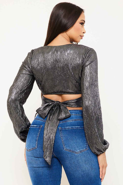 Symphony Top - Foil Open Front With Strap On Bust Crop Top