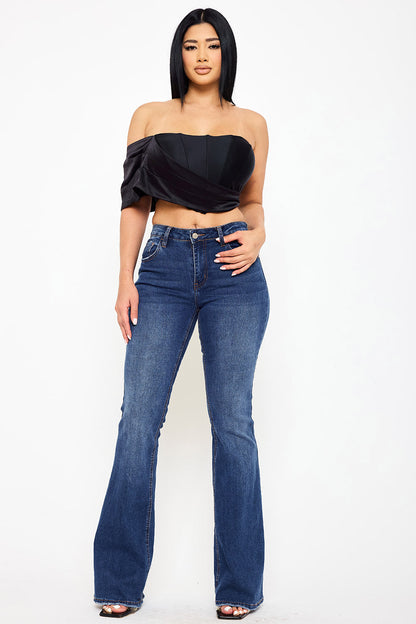 Symphony Top - Pearl Satin One Shoulder Off The Shoulder Crop Top