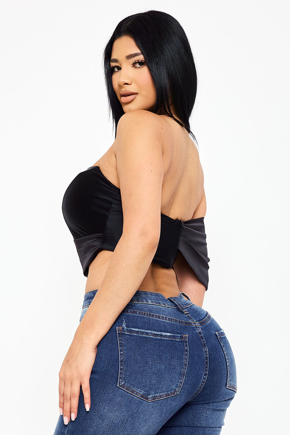 Symphony Top - Pearl Satin One Shoulder Off The Shoulder Crop Top