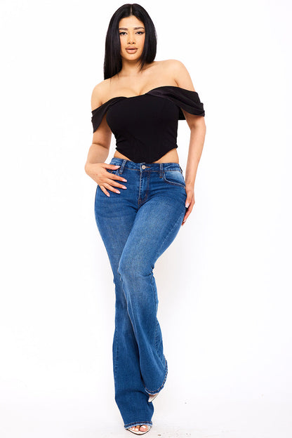Symphony Top - Fabric Contrast Draped Off The Shoulder Top