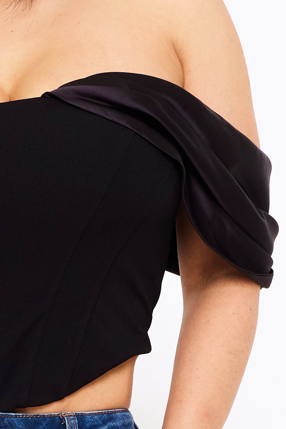 Symphony Top - Fabric Contrast Draped Off The Shoulder Top