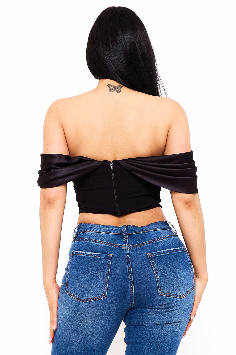 Symphony Top - Fabric Contrast Draped Off The Shoulder Top