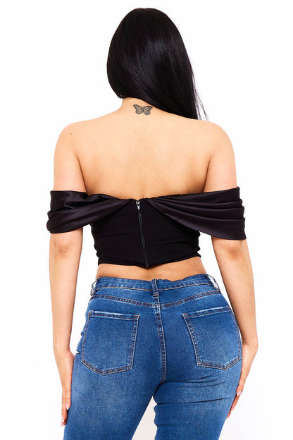 Symphony Top - Fabric Contrast Draped Off The Shoulder Top