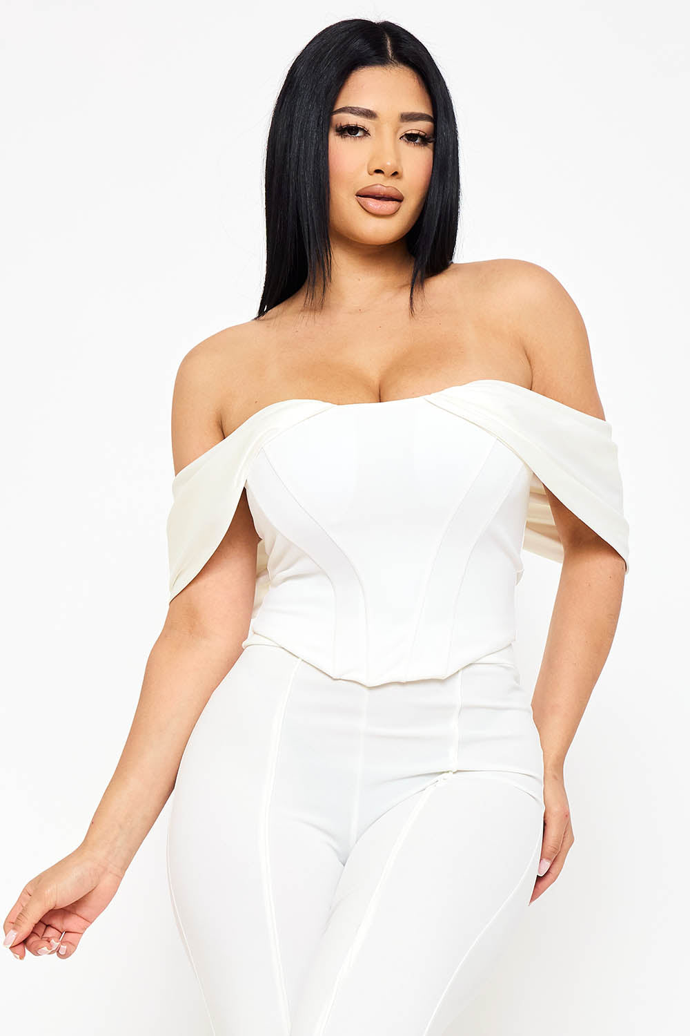 Symphony Top - Fabric Contrast Draped Off The Shoulder Top