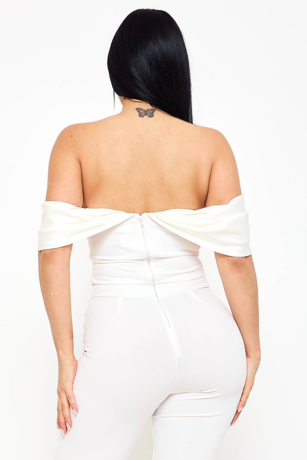 Symphony Top - Fabric Contrast Draped Off The Shoulder Top