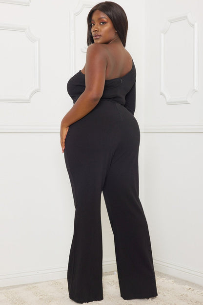 Symphony Jumpsuit - Rhinestone On Mesh One Shoulder Plus Size Night Out Jumpsuit