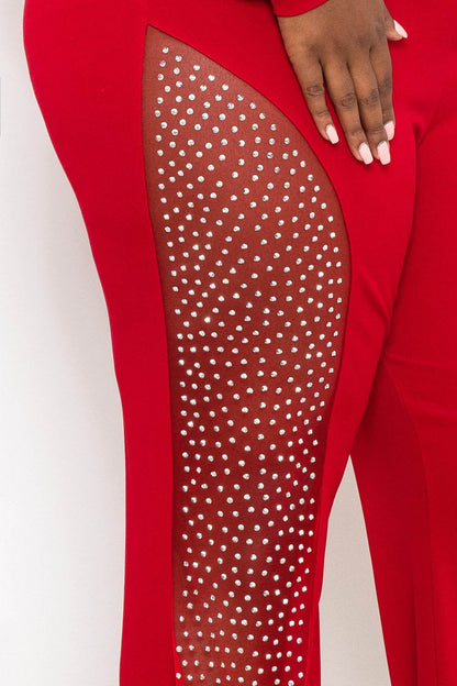 Symphony Jumpsuit - Rhinestone On Mesh One Shoulder Plus Size Night Out Jumpsuit