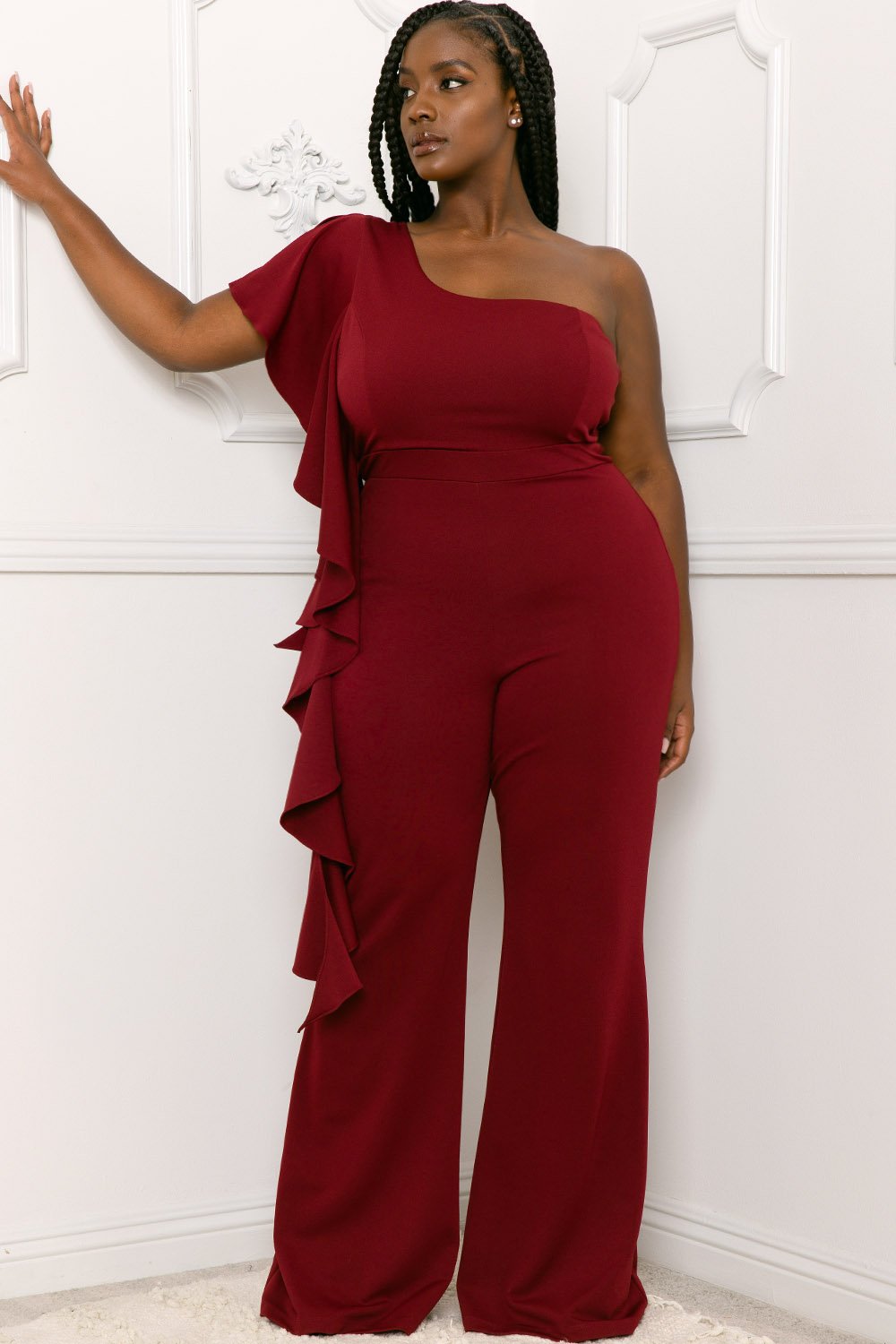 Symphony Jumpsuit - Ruffle Side One Shoulder Plus Size Night Out Jumpsuit
