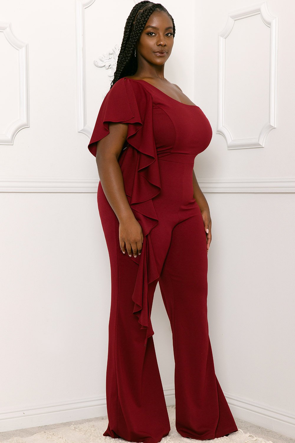 Symphony Jumpsuit - Ruffle Side One Shoulder Plus Size Night Out Jumpsuit