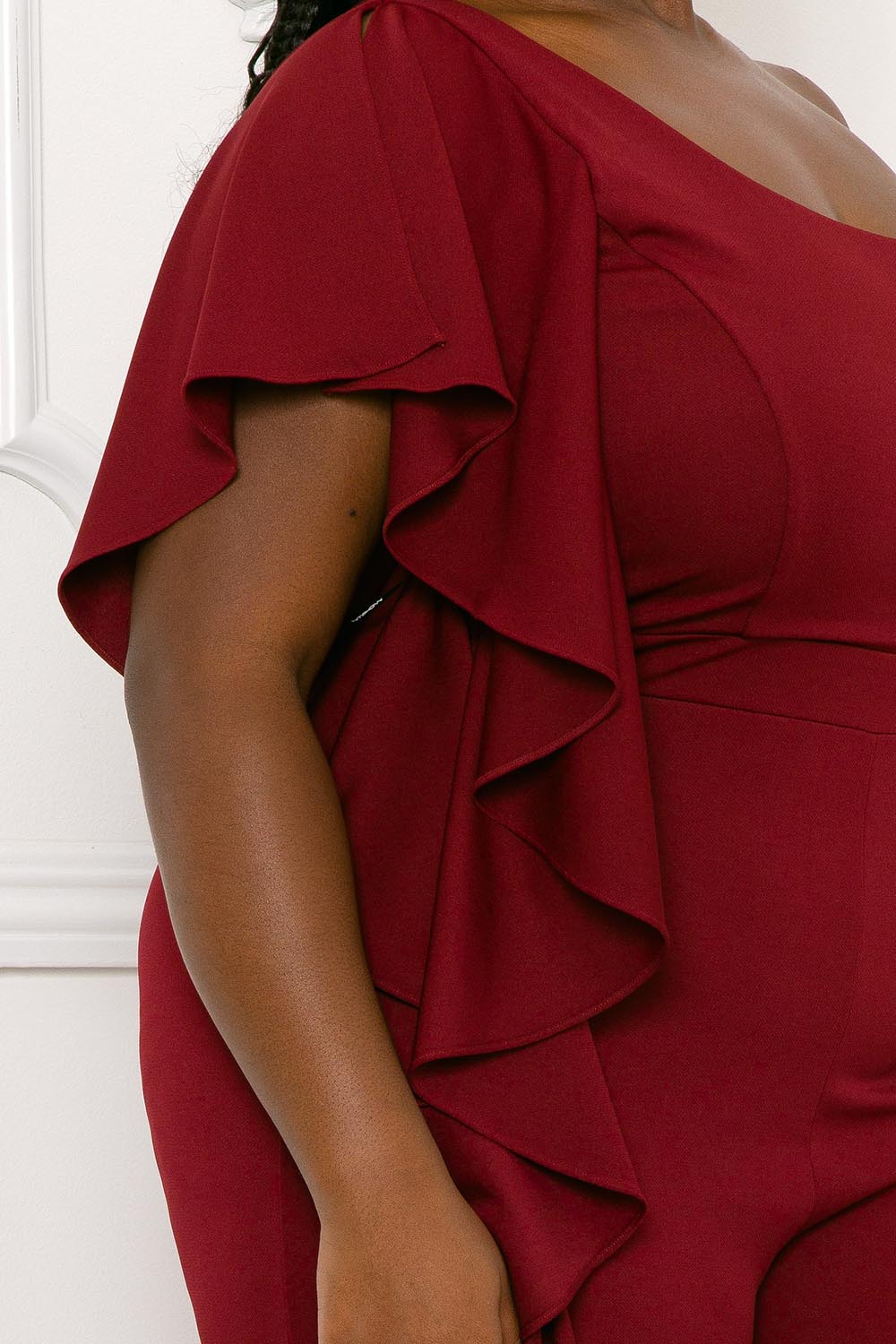 Symphony Jumpsuit - Ruffle Side One Shoulder Plus Size Night Out Jumpsuit