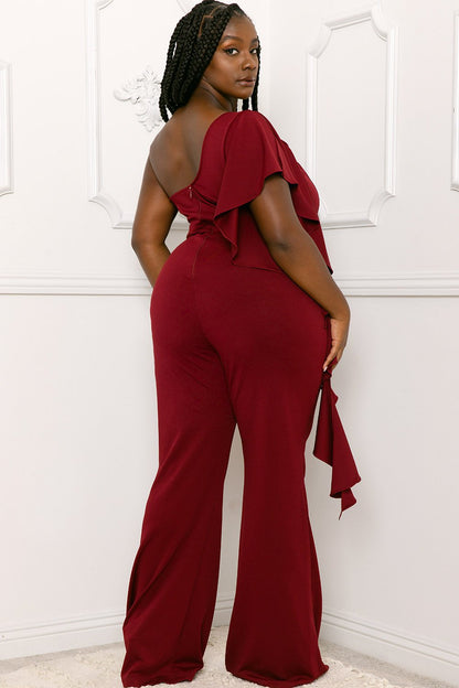 Symphony Jumpsuit - Ruffle Side One Shoulder Plus Size Night Out Jumpsuit