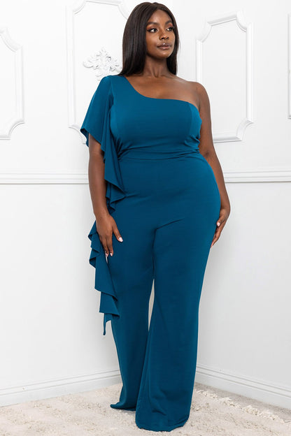 Symphony Jumpsuit - Ruffle Side One Shoulder Plus Size Night Out Jumpsuit