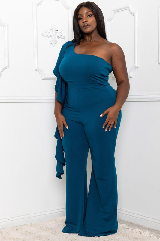 Symphony Jumpsuit - Ruffle Side One Shoulder Plus Size Night Out Jumpsuit