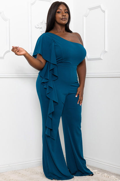 Symphony Jumpsuit - Ruffle Side One Shoulder Plus Size Night Out Jumpsuit