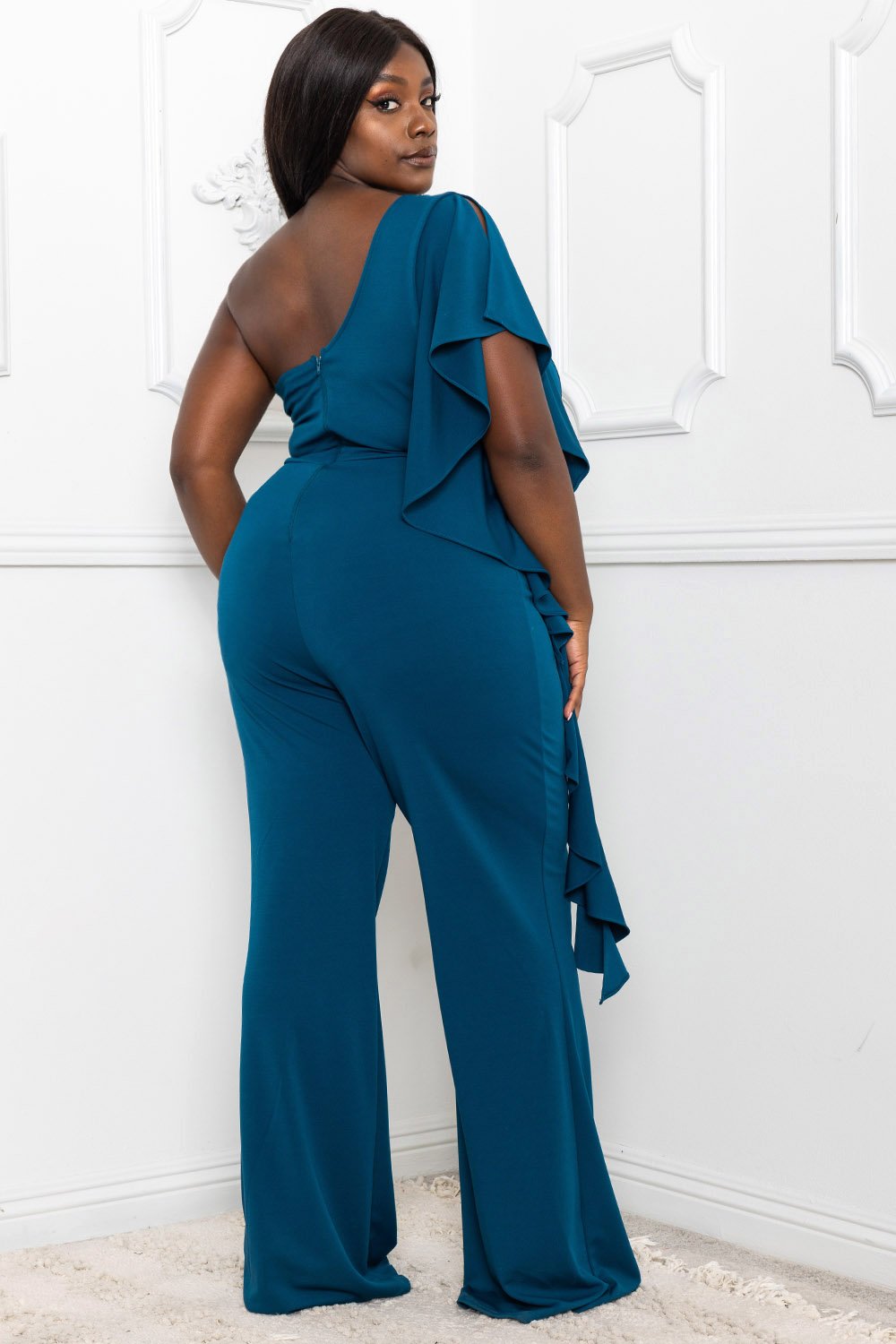 Symphony Jumpsuit - Ruffle Side One Shoulder Plus Size Night Out Jumpsuit