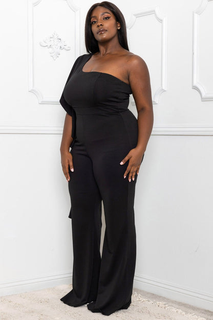 Symphony Jumpsuit - Ruffle Side One Shoulder Plus Size Night Out Jumpsuit