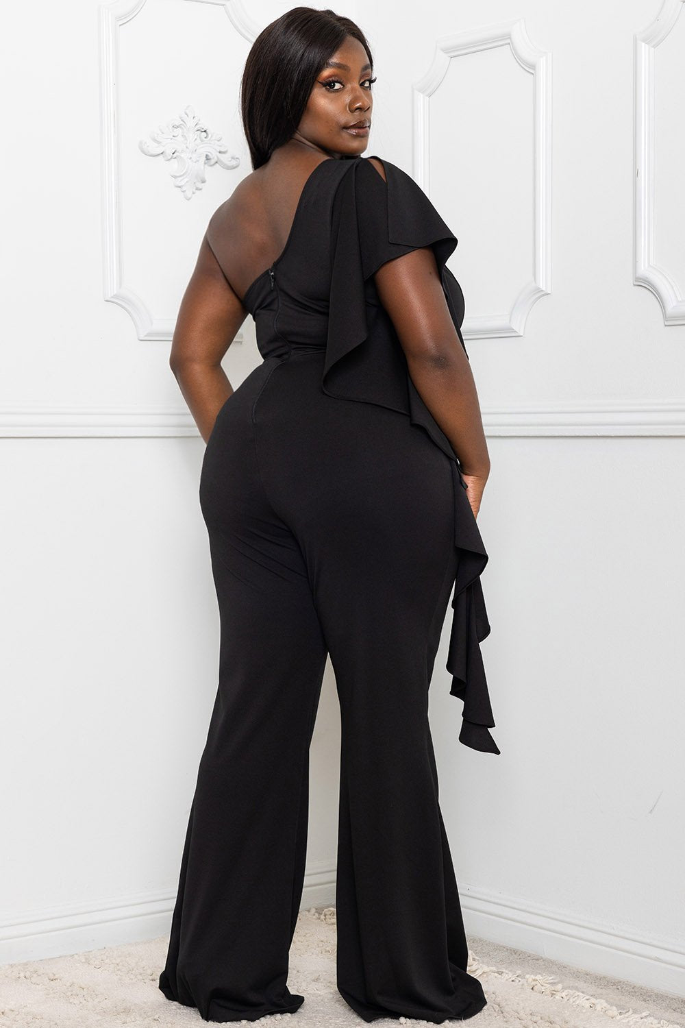 Symphony Jumpsuit - Ruffle Side One Shoulder Plus Size Night Out Jumpsuit