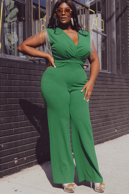 Symphony Jumpsuit - Metal Chain Fringe Sleeve Plus Size Night Out Jumpsuit