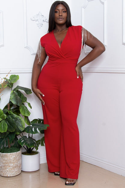 Symphony Jumpsuit - Metal Chain Fringe Sleeve Plus Size Night Out Jumpsuit