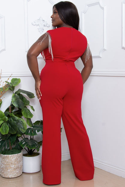 Symphony Jumpsuit - Metal Chain Fringe Sleeve Plus Size Night Out Jumpsuit