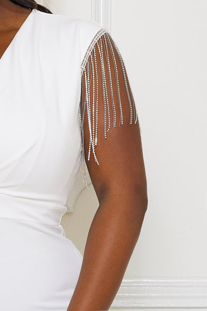 Symphony Jumpsuit - Metal Chain Fringe Sleeve Plus Size Night Out Jumpsuit