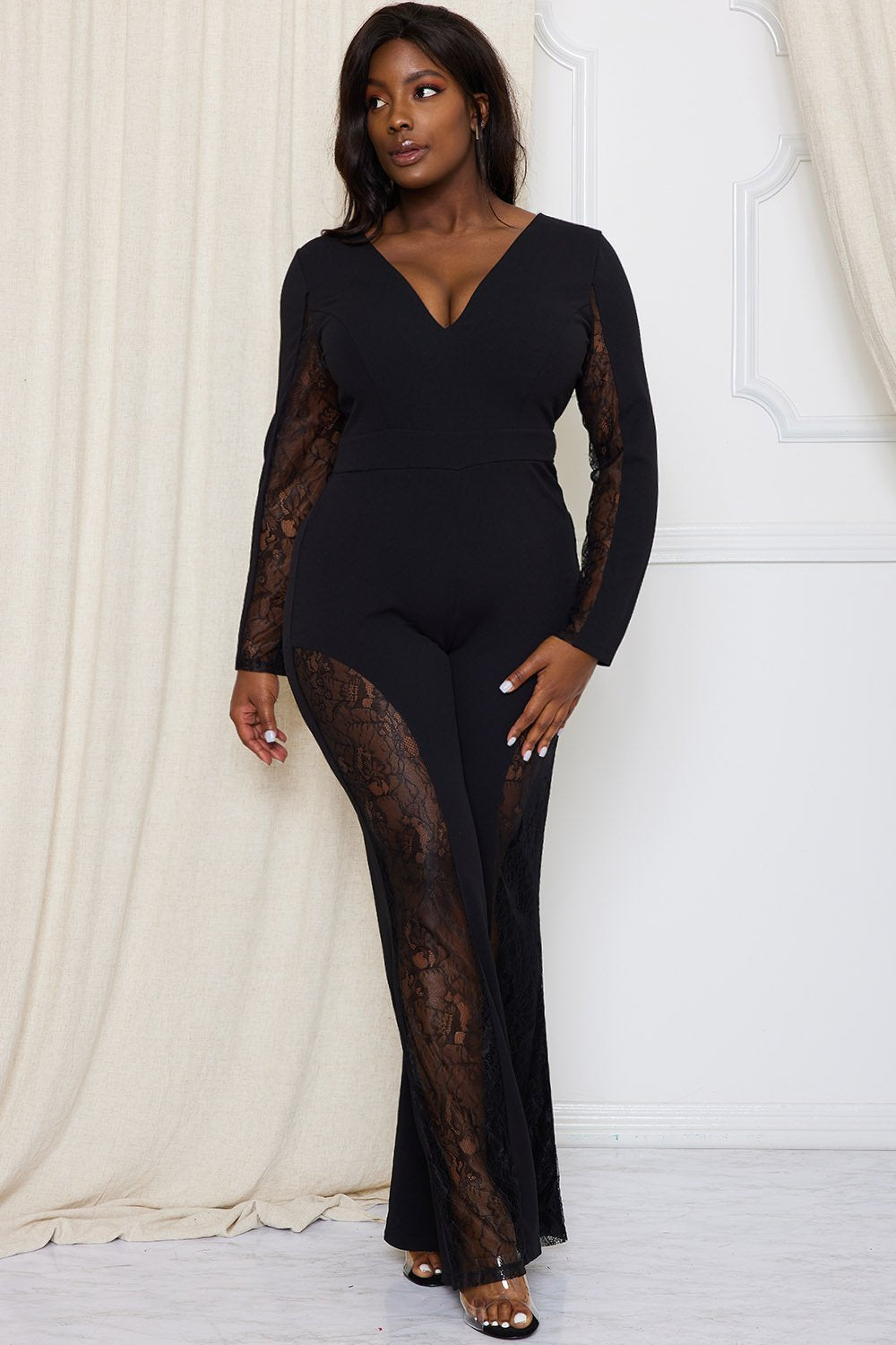 Symphony Jumpsuit - Lace Paneled Plus Size Night Out Jumpsuit