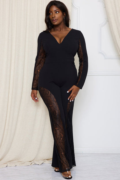 Symphony Jumpsuit - Lace Paneled Plus Size Night Out Jumpsuit