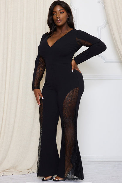 Symphony Jumpsuit - Lace Paneled Plus Size Night Out Jumpsuit