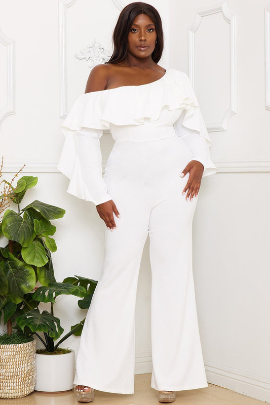Symphony Jumpsuit - Ruffle One Shoulder Plus Size Night Out Jumpsuit
