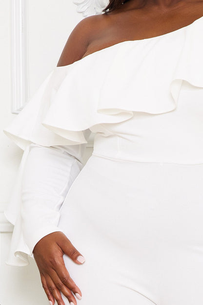 Symphony Jumpsuit - Ruffle One Shoulder Plus Size Night Out Jumpsuit
