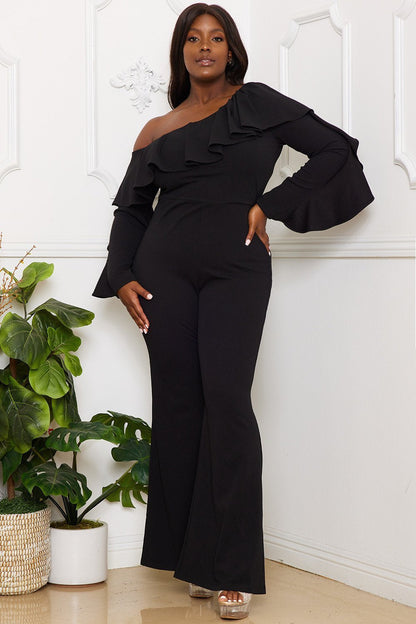 Symphony Jumpsuit - Ruffle One Shoulder Plus Size Night Out Jumpsuit