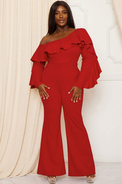 Symphony Jumpsuit - Ruffle One Shoulder Plus Size Night Out Jumpsuit