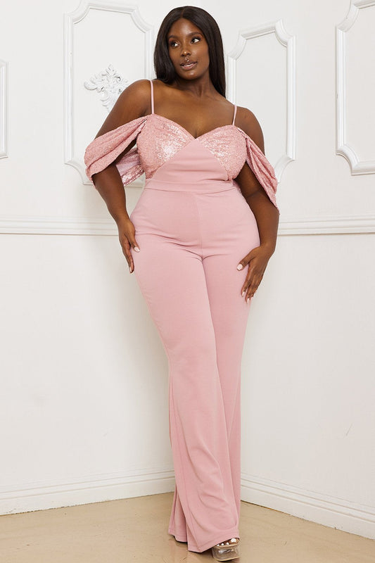 Symphony Jumpsuit - Sequin Off The Shoulder Plus Size Jumpsuit