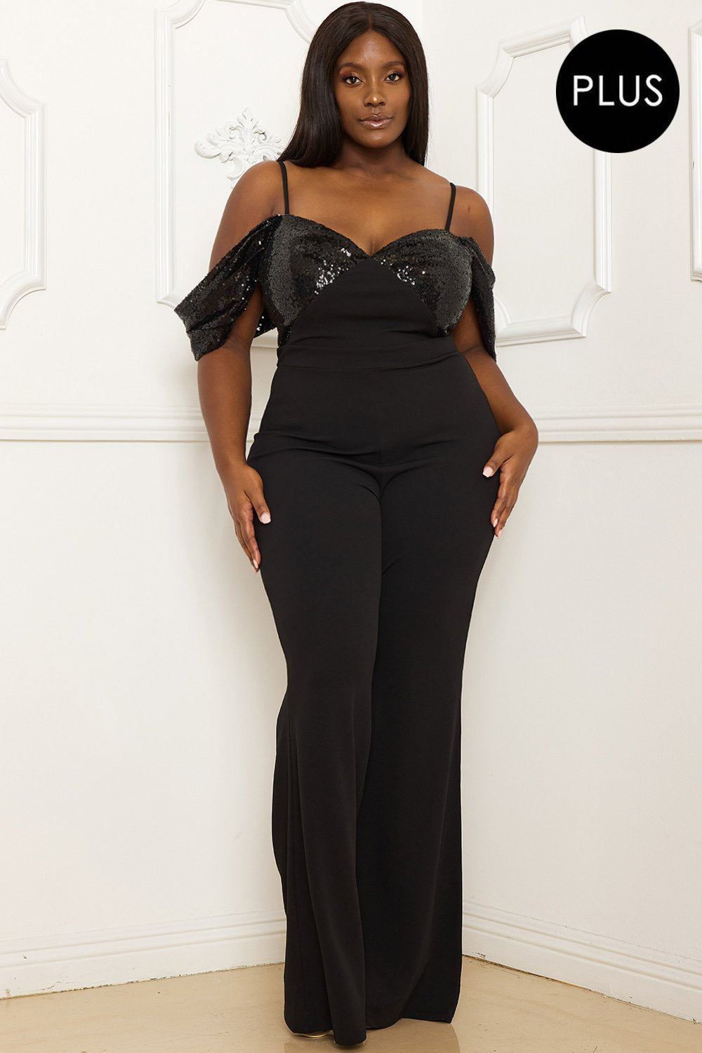 Symphony Jumpsuit - Sequin Off The Shoulder Plus Size Jumpsuit