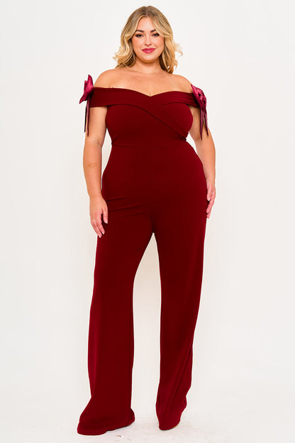 Plus Size Night Out Jumpsuit - Color Contrast Off The Shoulder Plus Size Jumpsuit