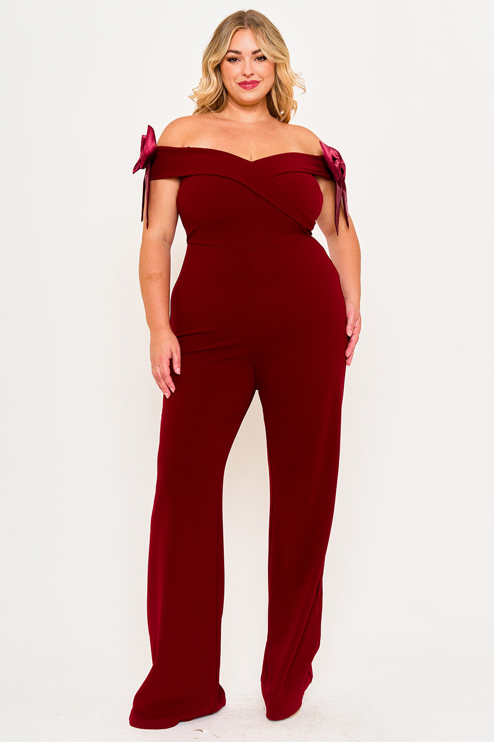 Plus Size Night Out Jumpsuit - Color Contrast Off The Shoulder Plus Size Jumpsuit